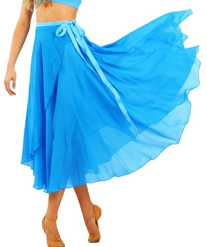 Wuchieal Women Long Ballet Wrap Skirt Chiffon Sheer Flowy Dance Skirt Dancewear Light Blue