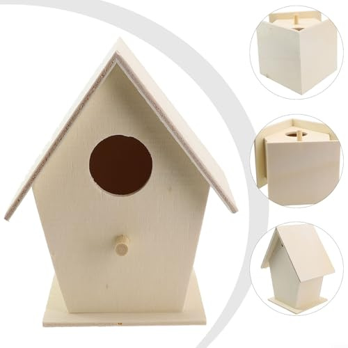 Casa de pájaros de madera, caja nido de madera natural para pájaros silvestres, refugio de vida silvestre de jardín con diseño de corazón o aleros de encaje, kit de casa de pájaros al aire libre para