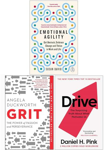 Emotional Agility, Grit: The Power of Passion and Perseverance, Drive The Surprising Truth About What Motivates Us 3 Books Collection Set