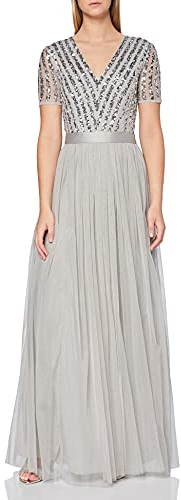 Maya Deluxe Damen Maya Deluxe Women's Maxi V-neck Plus Size Ball Gown Short Sleeves Long Elegant Empi Bridesmaid Dress, Soft Grey, 42 EU