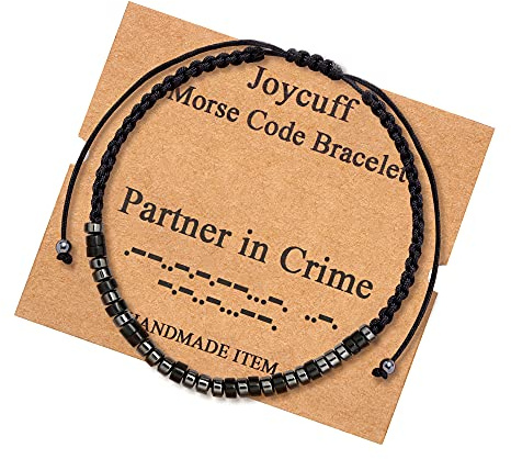 JoycuFF Partner in Crime Morse Code Bracelets for Women Men Unique Trendy Handmade Silk Wrap Strand Jewelry for Mom Aunt Wife Niece Grandma Daughter Best Friend Sisters Christmas Birthday Day Gifts