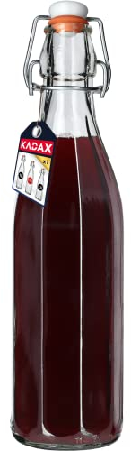 KADAX Bottiglia di Vetro con Chiusura Ermetica a Tappo Meccanico per Conservazione di Bevande, Ideale per Vino, Succhi di Frutta e Liquori (750 ml)