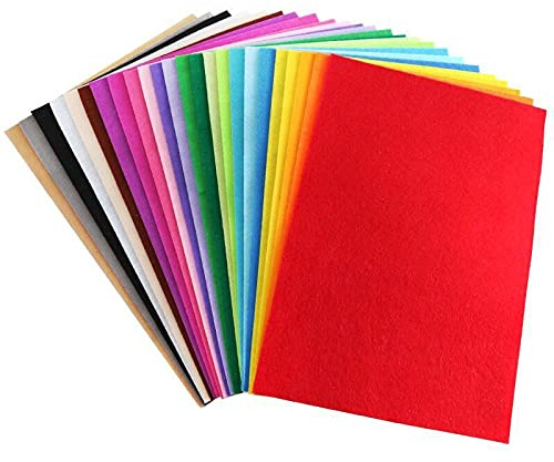 Pack of 20 A4 Felt Fabric Sheets for Arts and Crafts, Assorted Colours