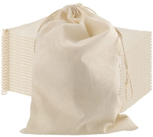 SEUNMUK 20 Pcs Large Cotton Muslin Bags, 30 x 20cm Cotton Produce Storage with Drawstring Reusable Storage Bags for Gift Tea Jewelry Wedding Party Favors, Birthday