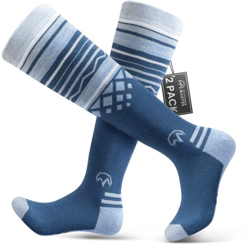 OutdoorMaster Ski Socks, Merino Wool Ski Socks for Men & Women, Thermal Winter Warm & Breathable Snowboarding Socks for Cold Weather, Over The Calf Non-Slip Cuff, Machine Washable