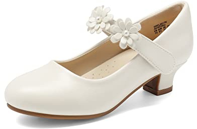 DREAM PAIRS Girls Fashion Flower Pumps | Stable Block Heel, Flower Strap Charm, Cushioned Insole Special Occasions