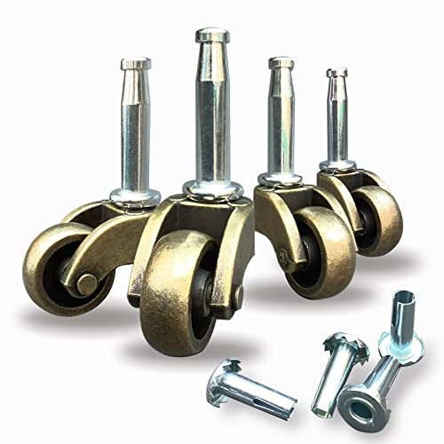 LUXUFUL 1 Swivel Stem Ball Caster Wheel, Zinc Alloy Castor for Furniture Socket Type Mounting Stem, Antique Brass, 353lbs, Pack of 4