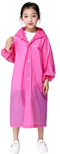 Kinder Regenmantel, Wasserdicht Regenponcho mit Kapuze für Mädchen Jungen, Kleinkind Regenjacke Regencape, Klar Eva Regenbekleidung Regenschutz für Outdoor Radfahren Wandern Camping Reisen (Rosenrot)