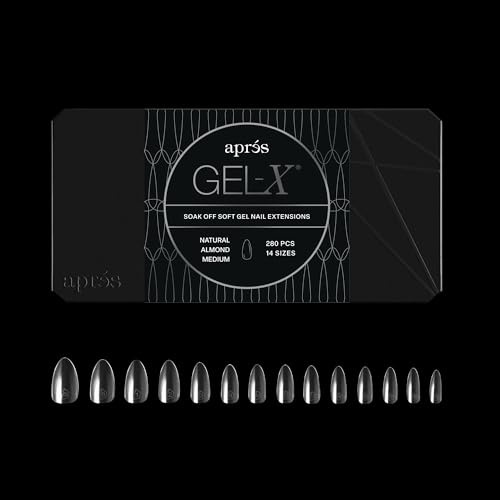Apres Gel-X® Almond Box of Nail Tips | 280 Gel-X Tips, Soft Tips, 14 Sizes 00-9 | Half-sizes Included (Natural Almond Medium, 280 Count)