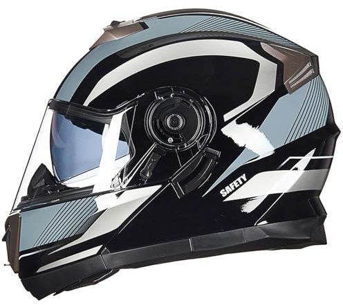 RUYICZB Casque De Moto Avant Rabattable Casque Modulaire Intégré À Double Visière Casque Intégral Intégré Certifié Dot Casque De Protection ABS Marterial pour Adultes Hommes Femmes,E,XXL