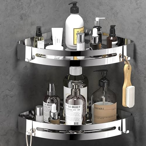 RCQD Estanteria Baño, Estanteria Metalica Baño Acero Inoxidable, Adhesive, Colgante para Pared Accesorios Bano para Jabón, Champú, Secador De Pelo 2 Piezas Negro Estanteria Ducha (plata)