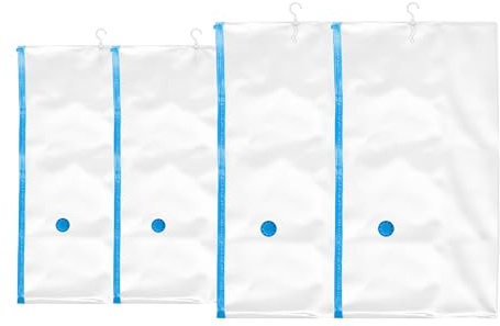 Relaxdays Vakuumbeutel hängend, für Kleidung, 4er Set, 2 Größen, mit Haken, Kleidersäcke mit Ventil, transparent/blau