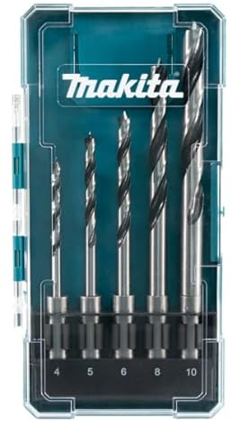 Makita E-15148 SDS-PLUS Holzbohrer-Set 5-teilig in Aufbewahrungsbox, Holzspiralbohrer für Weich- und Hartholz, Ø 4-10 mm