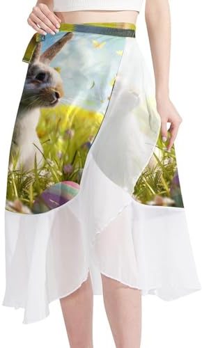 Jupe couvrante, paréo de plage, paréo, enveloppements de bikini transparents, ferme d'œufs de lapin de Pâques, Motif 2630, taille unique