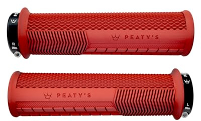 Peaty's Monarch Mangos para Bicicleta con Agarre Superior - Textura Moleteada, Almohadilla Extendida para Pulgar, Amortiguación de Impactos, Ergonómicos y Alto Confort - 32-34 mm, Rojo