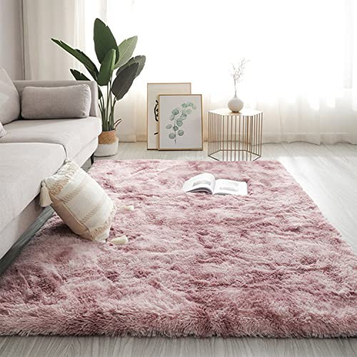 Swsen Teppich Wohnzimmer Super Weich - Shaggy Teppiche Flauschig Anti-Rutsch Unterseite - Moderner Carpet Waschbar Langflor Hochflor Teppiche 50x160cm, Rosa