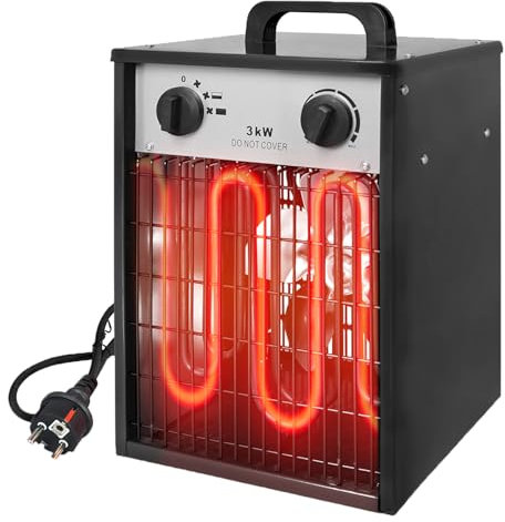 NAIZY Elvärmare, 3 KW, värmefläkt, 220 V, med termostat och 4 värmenivåer, elektrisk värmare, överbelastningsskydd, verkstadsvärmare, byggvärmare, 3 kW