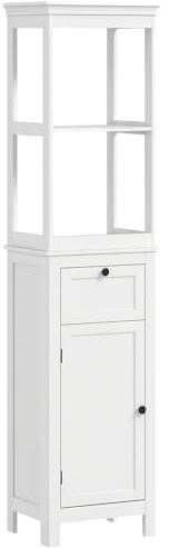 HOMCOM Colonne Salle de Bain, Meuble Salle de Bain Rangement, Meuble de Rangement avec 2 étagères, 1 tiroir et 1 Placard, étagère réglable, Armoire Haute pour Salon, Cuisine - 40 x 30 x 165 cm, Blanc