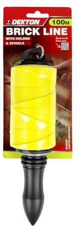 Dekton 100m Brick Line with Holder- Multi-Purpose String Ideal for Building Work| with Plastic Spindle Handle and Lock 1.5x50mm| High-Visibility Long Line Leveling Tool for Bricklaying and Masonry