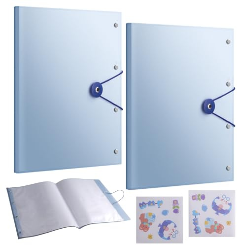 Aupawdy 2 cartelline per presentazione, formato A3, in PP A3, con 60 buste trasparenti (ogni libro, 30 buste trasparenti), cartellina da disegno, blu