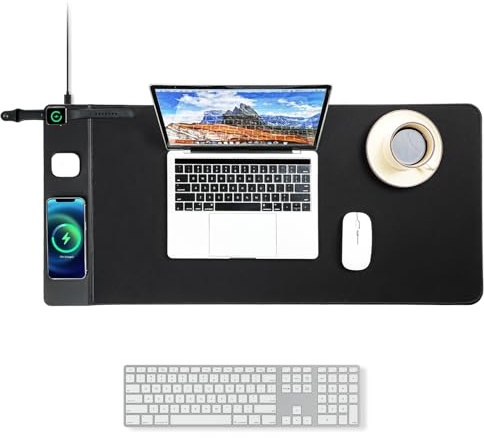 VOVIPO Drahtloses Laden Mauspad 15W, wasserdichte Gaming Mauspad mit ultraglatter Oberfläche, rutschfeste Basis,XXL große Schreibtischmatte 80x40cm,klassische schwarze Schreibtisch für MacBook, Laptop
