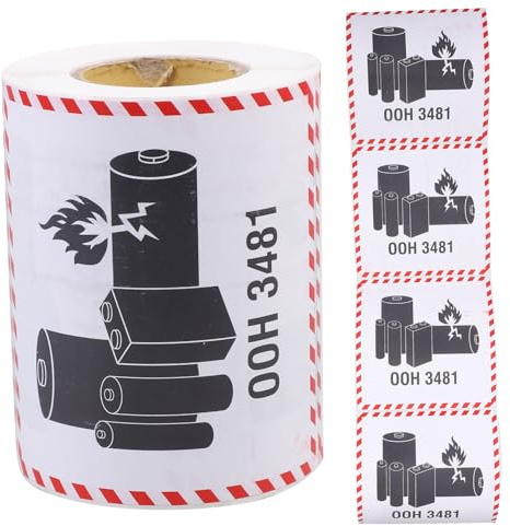 Angoily Un3481 Lithium Battery Warning Stickers 100x100mm, 300 Pack Adhesive Battery Transport Labels for Shipping and Logistics Safety
