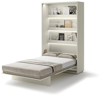 Homlando Lenart Bed Concept BC02 Wall Bed 120 x 200 cm - Vertical Folding Bed - Cabinet with Integrated Folding Bed - Wall Bed with Slatted Frame - Murphy Bed (Cashmere)