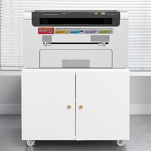 fullarrive Carrello per stampante con cassetto, arrotolabile, mobile, scrivania, bianco, 60 x 60 x 45 cm (bianco, 60 x 60 x 45)