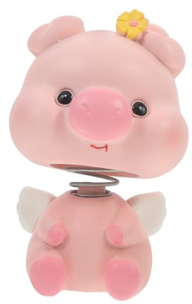 Abaodam Figurine Rose Décoration Intérieure de Voiture Cochon à Tête Qui Bouge en Résine et Métal Accessoire Amusant et Délicat pour Tableau de Bord