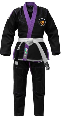 TRUESAGAUSA Premium BJJ Gi, Black with Purple Trim, Competition Kimono for Women (Black, F-2)