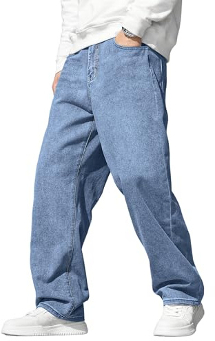 JMIERR Mens Jeans Wide Leg Bootcut Jeans Cotton Baggy Pants Casual Stylish Fashion Denim Trouser Pants,Beau Blue,XL