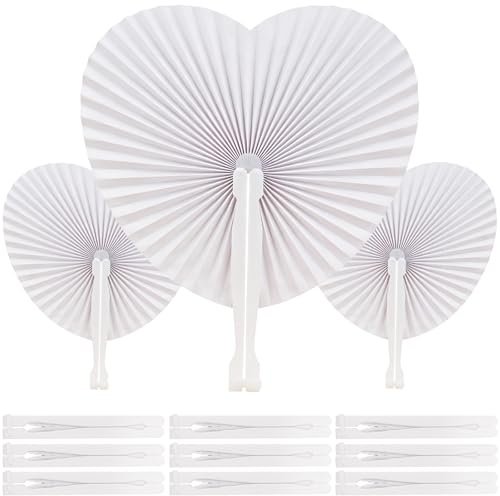 YFZYT 50Pcs Heart Hand Fans, White Folding Fans, Paper Fan for Wedding Decorations, Wedding Favours for Guests,Summer Gifts