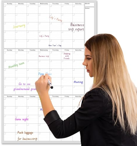 Large Dry Erase Wall Calendar - Blank Undated 3 Month Wall Calendars