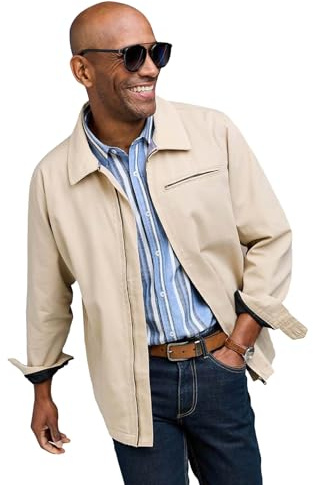 Pegasus Men's Zip Cotton Jacket with Cord Collar, Fully Lined Chambray with Chest & Side Pockets