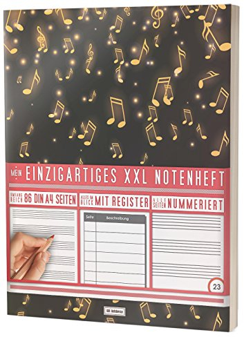 Mein Notenheft / 86 Seiten, 44 Blätter, 12 Systeme / Mit Register und Seitenzahlen / PR301 „Musikregen“ / DIN A4 Soft Cover