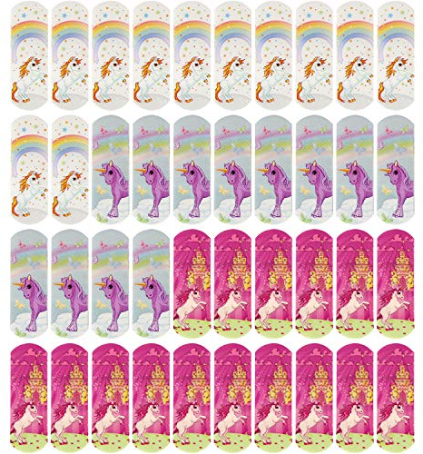 com-four® 40x Kinderpflaster wasserabweisend - Bunte Pflaster-Strips für Kinder - Pflaster-Set mit Einhorn-Motiven - klinisch getestet