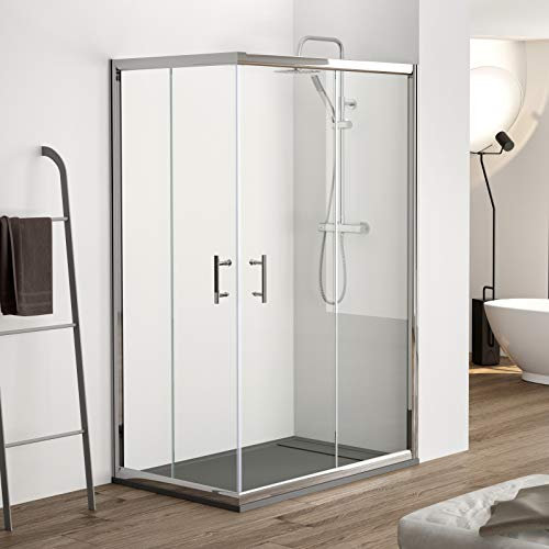 Mampara de Ducha ANGULAR Puertas correderas - EstiloBaño© MIAMI - TRANSPARENTE - 4 hojas cristal templado - 【90x70 (intervalo 88,5-90 x 68,5-70】 - Varias Medidas Disponibles