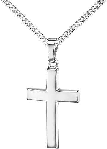 JEVELION Anhänger-Kreuz Silber-Kreuz für Damen, Herren und Kinder Kreuzanhänger 925 Sterling-Silber Kettenanhänger in gewölbter Form mit Halskette + Schmuck-Etui