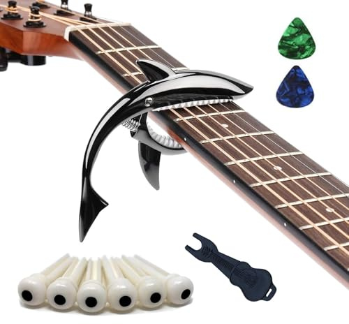 Shark Guitar Capo for Acoustic and Electric Guitar Shark Capo-Made of Zinc Alloy for 6 String Guitar Has a unique cool beauty and Easy to fit on the guitar(Black)