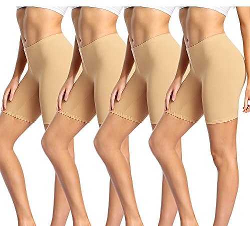 wirarpa Women's Cotton Boy Shorts Underwear Long Leggings Under Shorts Anti Chafe Bloomers 4 Pack Beige Size 2XL