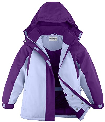 ENDIRAD Kids Ski Snow Jacket for Girls Waterproof Winter Snow Coat Size 5t-6t, Warm Fleece Lined Winter Windproof Jacket with Hood
