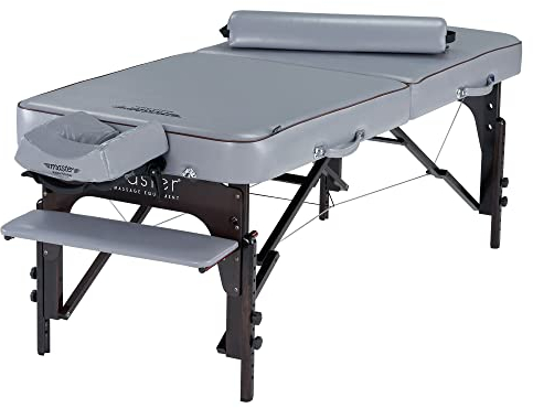 Master Massage 76cm Montour LX Mobil Massageliegenpaket Klappbar Massagebank Portable Kosmetikliege Vollholz und Tragetasche Taubengrau