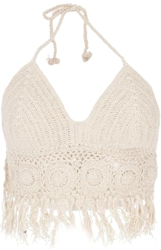 GURU SHOP Top da spiaggia Hippie Bra Flower Power, da donna, nero, cotone, taglia: 36, bianco naturale, 42