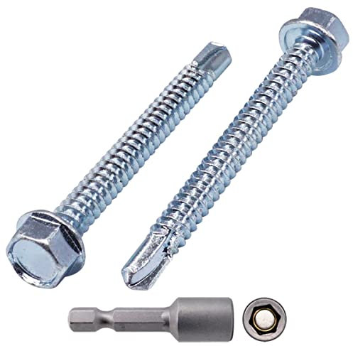 SKIR'CO Lot de 50 vis DIN 7504 K en acier zingué 6,3 x 60 mm, vis à tôle auto-perceuse, tête hexagonale