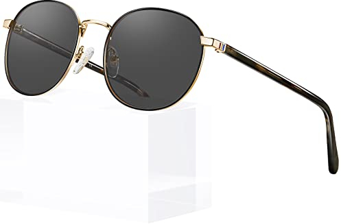 CARFIA Fashion Sonnenbrille Damen Polarisierte Runde Frauenbrille Metall Rahmen