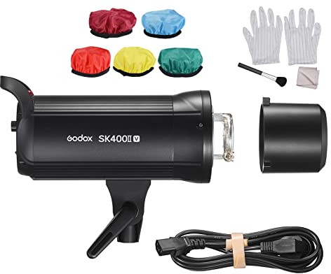 Godox SK400II-V Verbessertes Fotografie-Blitze 400 Ws Leistung 5600 ± 200 K Studioblitz Eingebautes 2,4 G Wireless X-System mit Bowens-Halterung, LED-Einstelllampe, Lampenabdeckung