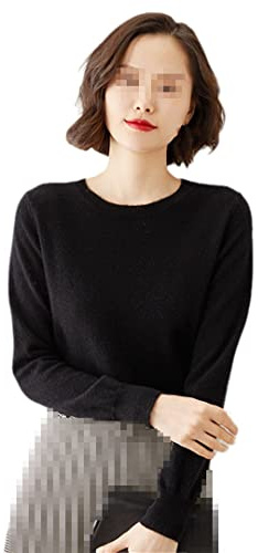 Pull à col rond en cachemire pour femme - Pull basique décontracté à manches longues, Noir , M