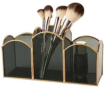 HARLIANGXY Porta-pennelli da trucco in vetro, vintage, organizer per pennelli da trucco, armadietto a specchio, organizer per cosmetici, colore nero, organizer per toeletta, camera da letto, bagno