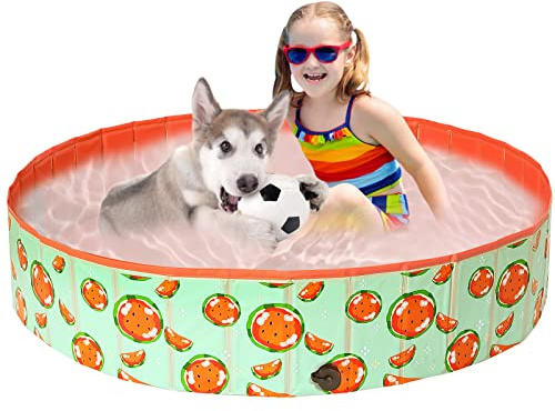 COMSLE Piscina para Perros Grandes, Piscina Plegable Perros Antideslizante y Resistente al Desgaste, Bañera para Perros PVC 80cm/ 120cm/ 160cm, Dog Pool, Sandía