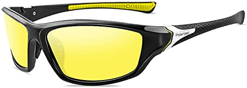 YUELUQU Polariserade sportglasögon solglasögon för män kvinnor förarglasögon cykelsportglasögon skidåkning bilkörning fiske löpning vandring UV400 skydd, Svartgul, M